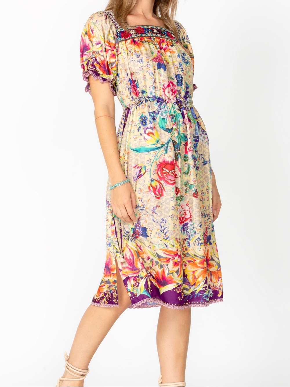 SILK✨Johnny Was Floral Midi Dress